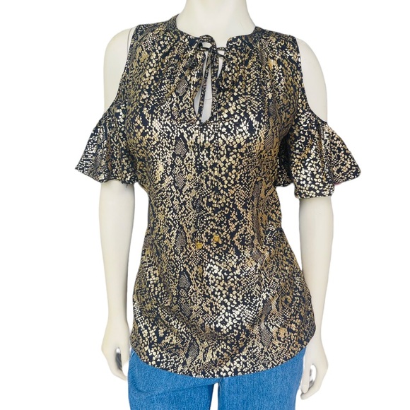Michael Kors Snakeskin-Print Cold-Shoulder Top Blouse - Picture 5 of 11